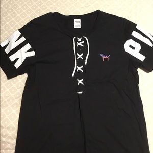 Black lace up t shirt